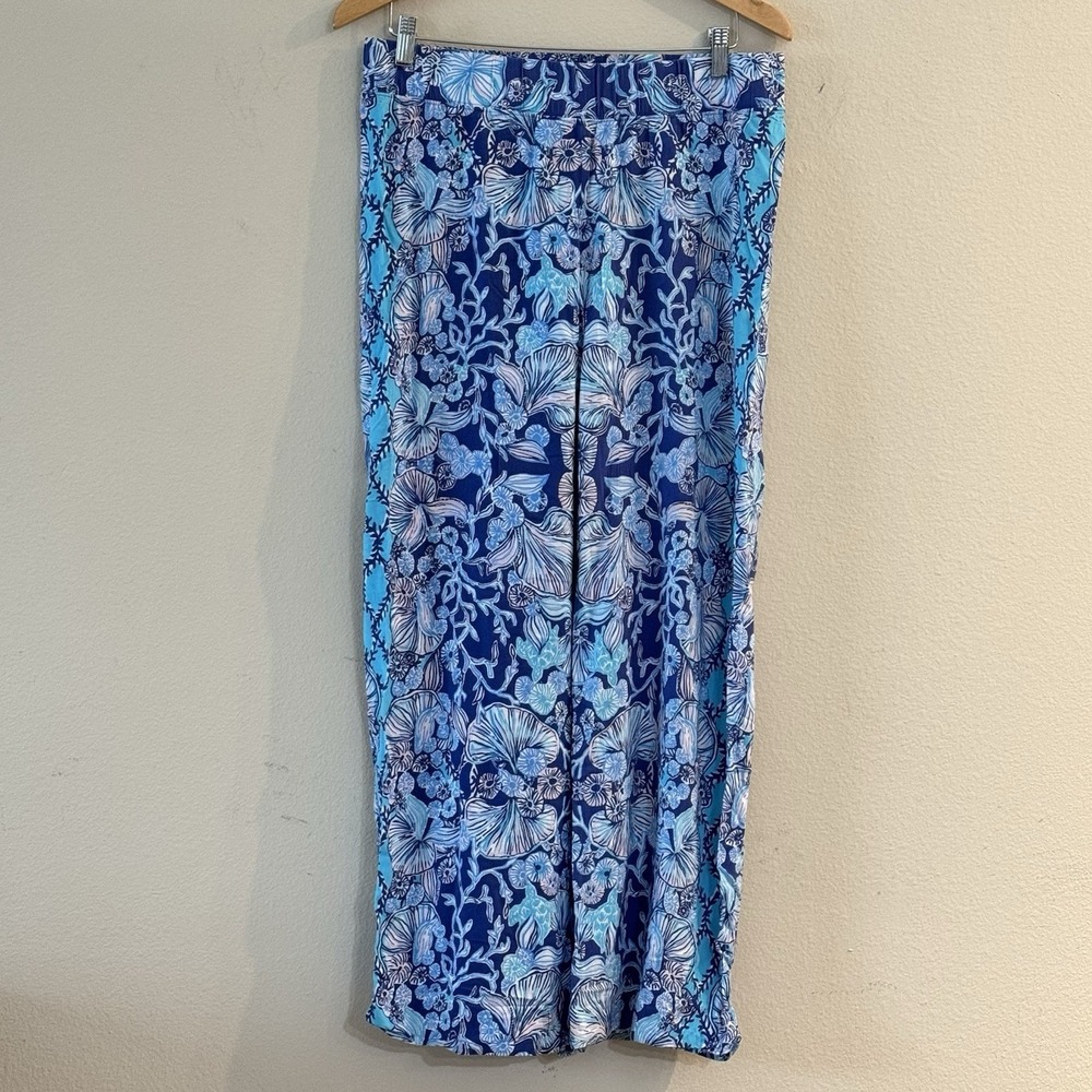 NWOT Lilly Pulitzer Bal Harbour Palazzo Pants Blue Coastal Coral Floral Medium